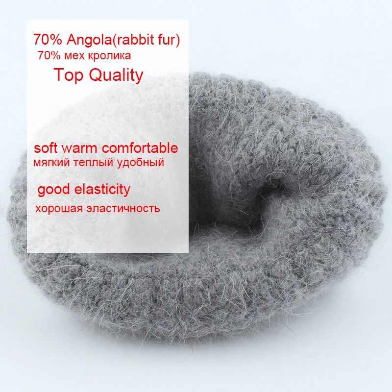 70% Angola Rabbit Fur Knitted Hat Womens Skullies Beanies Soft Warm Winter Hat For Women Girl 's Hat Female Ski Cap