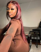 Pelo recto 13X6 peluca con malla frontal pelucas de cabello humano 99J Borgoña Pre-arrancado 180% Remy pelo profundo parte pelucas para mujeres brasileño