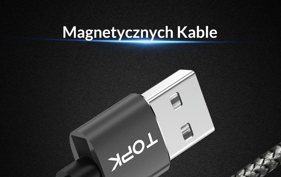 TOPK AM17 2 м светодиодный магнитный USB кабель для iPhone Xs Max Micro usb type C кабель samsung Плетеный телефонный кабель Магнитный зарядный провод