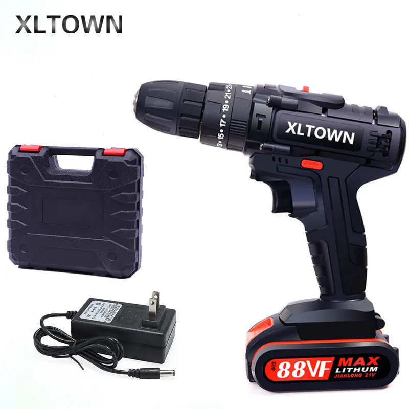 XLTOWN 21 в электрическая дрель с ударной функцией, электрическая отвертка, бытовая Аккумуляторная дрель, электрическая ручная дрель, электроинструмент