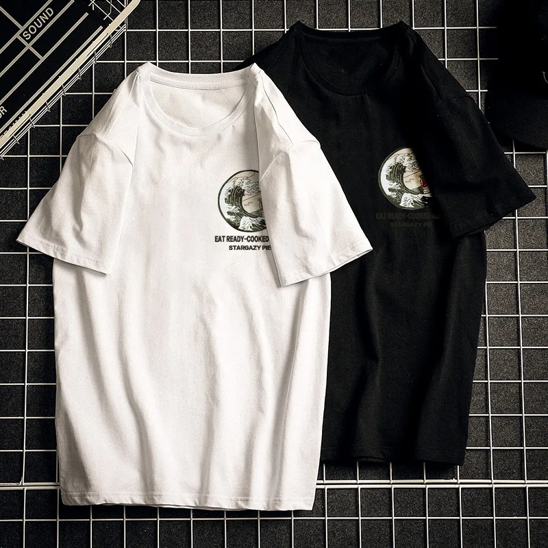 

Men's Solid Short Sleeve Funny Printed T shirt Japanese tops Male Vaporwave casual Leisure cotton O neck youth New Fashion