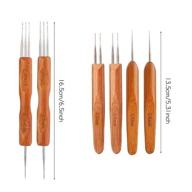 Crochet Hooks Dreadlock Crochet Bamboo Handle Hook 0.5Mm 0.75Mm 1-Hook 2-Hooks 3-Hooks Needle Dreads Lock Needle