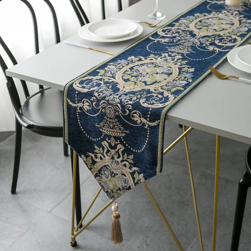 Europeanstyle Table Runner Luxury Blue And White Floral Embroidered Runner Tablecloth Art