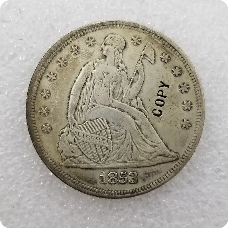 1853 Античное серебро США 1840-186" сидящий Liberty" 1 доллар без девиз копии монет медаль-Реплика коллекционные монеты - Цвет: 1853