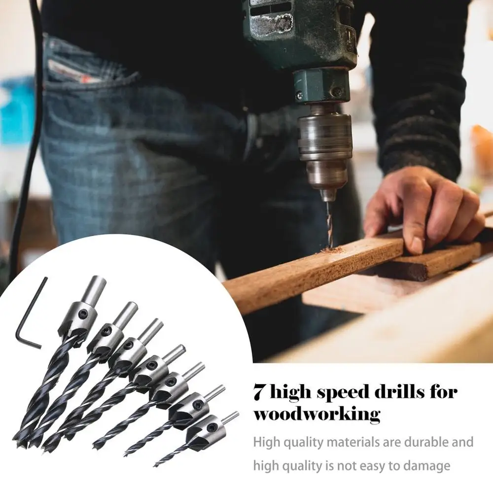 Carpentry 10mm BEST T3D5 7 pcs Drill Bit Wood 5 Flute HSS Countersink Set 3