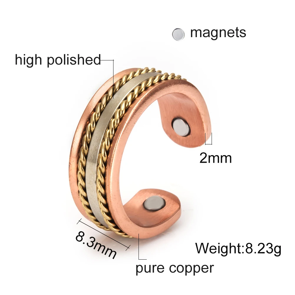 Meatlhy Jewelry Set Salute Magnetico Donne Bracciale Anello Puro Rame Regolabile Twisted Jewelry-set Aperto Polsino Filo Bracciali Anello Donne_voghion.com