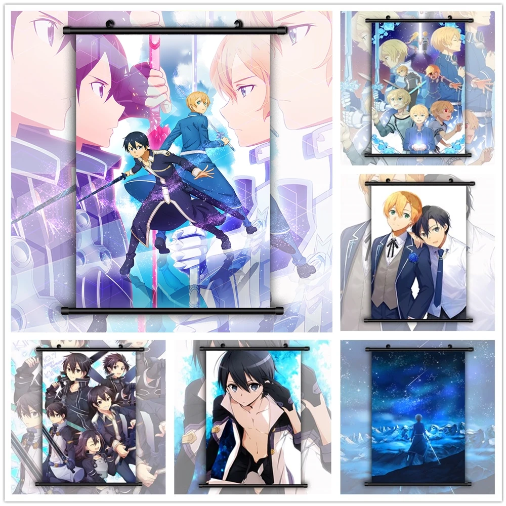 SAO Sword Art Online Eugeo Kirito Аниме Манга HD Печать настенный плакат свиток