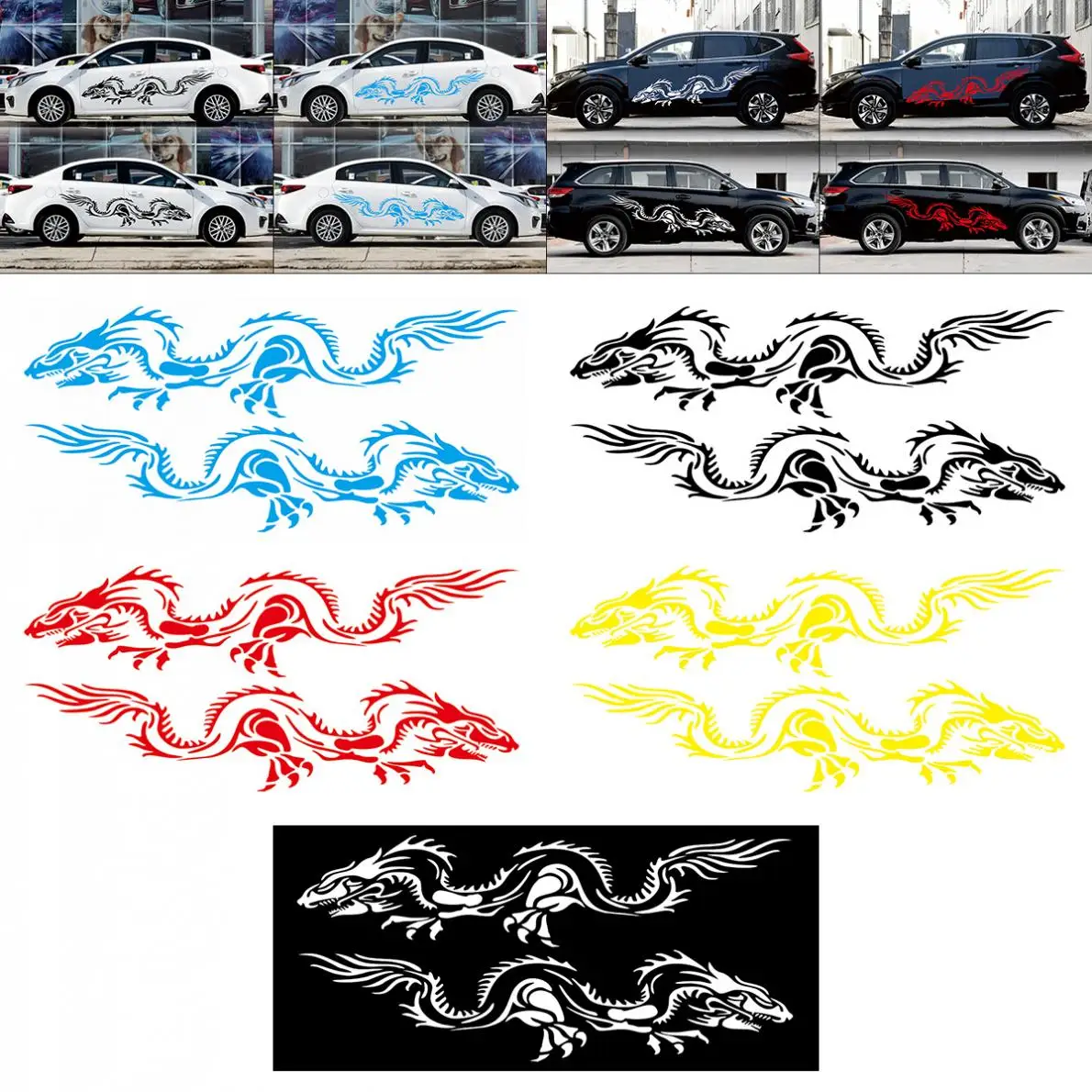 1 Pair 180 x 38 CM PVC Car Stickers and Decals Dragon Totem Pattern Creative Refit Racing Side Body Sticker | Автомобили и