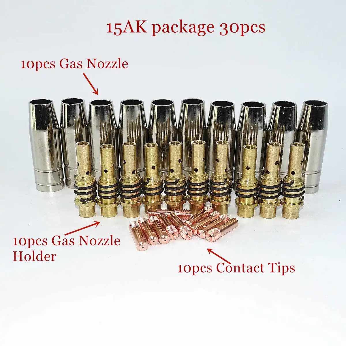 ADUCI 30Pcs 15AK Torch Machine Consumables MIG Torch Gas Nozzle Tips Holder for MIG MAG Welding Machine