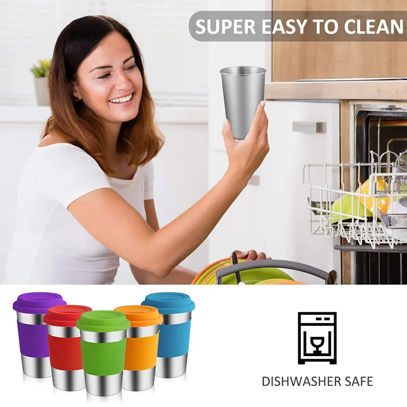 Beer Mug Stainless Steel With Silicone Cover 500ml Anti-fall Portable Durable Lightweight Water Cup