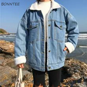 

Jackets Women Winter Thicker Warm Solid Simple All-match Korean Style Denim Harajuku Jacket Womens Soft High Quality Trendy New