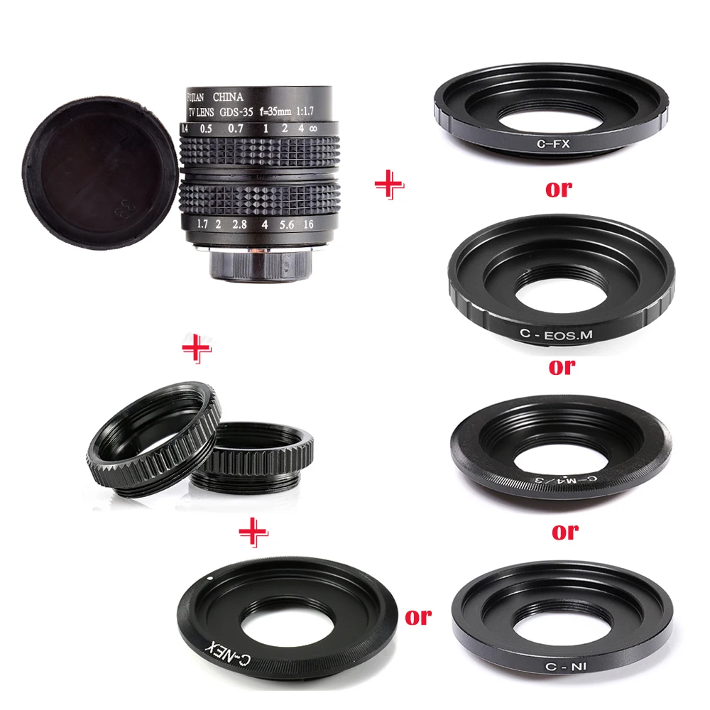 Объектив Fujian 35 мм f/1 7 APS-C CCTV + переходное кольцо 2 макрокольца для беззеркальной