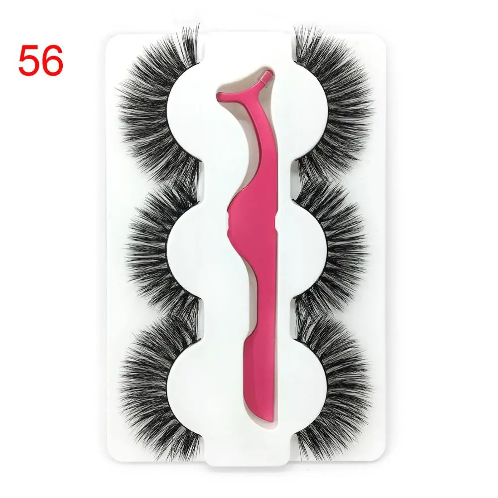 3PairsPopular Style6D100% Mink Fake Eyelashes Makeup Mink Lashes Dramatic Volume Eyelashes Extension False Eyelashes+Tweezers - Цвет: 3