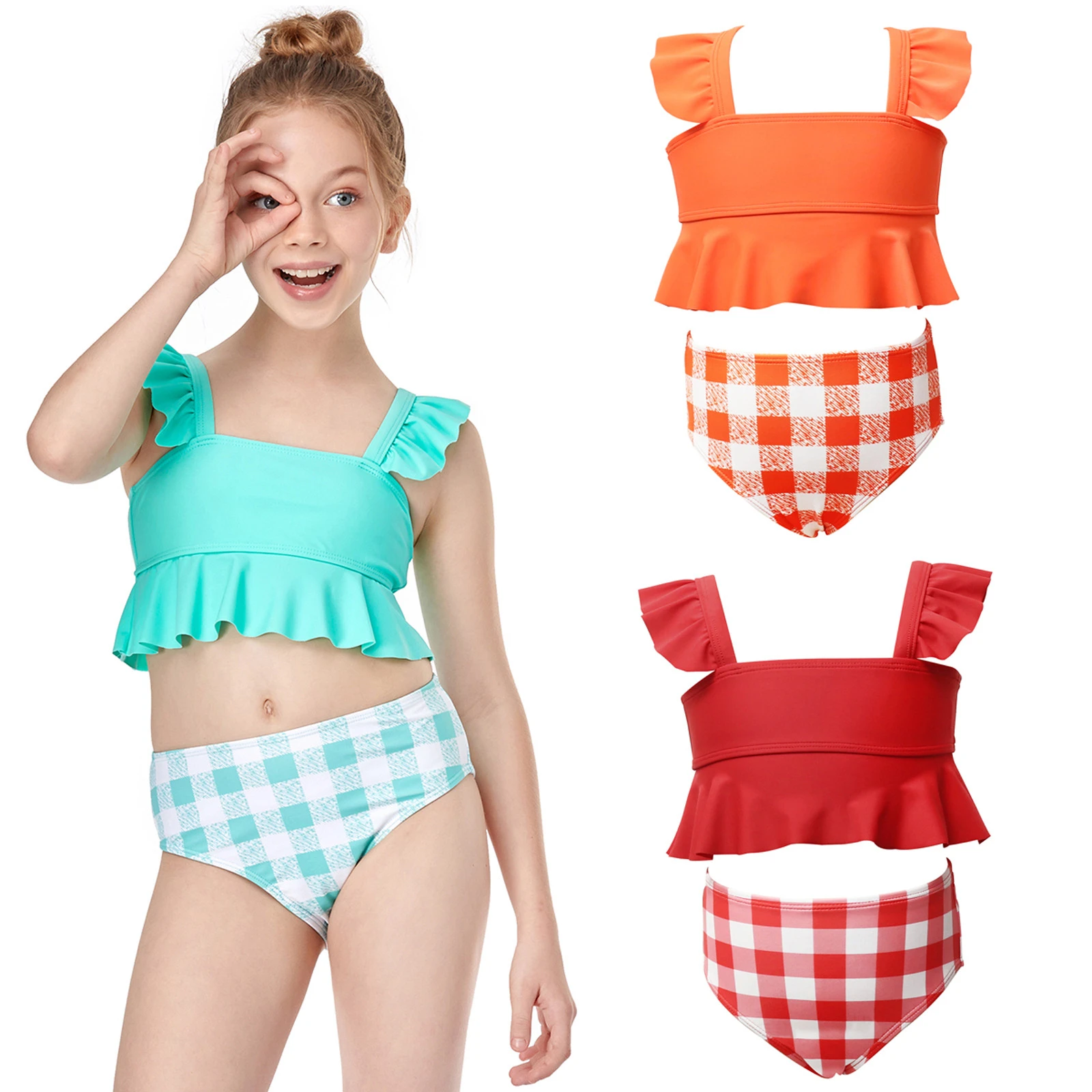 2 12歳の女の子用のツーピースの水着 フリル付きタンキニ 水着 Aliexpress
