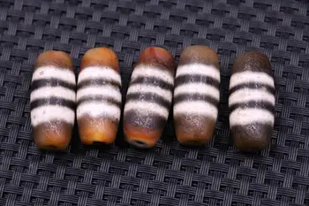 

set of 5 Energy Tibetan Old Agate Stripe Ritual dZi Bead Amulet 29*13mm