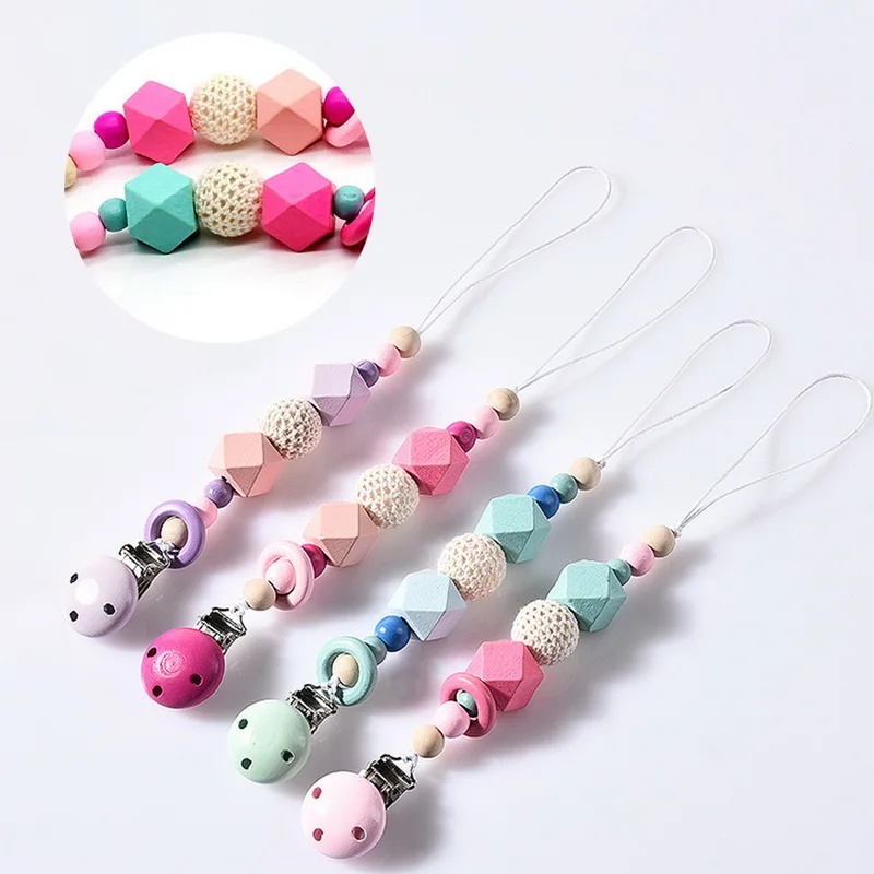 

Baby Pacifier Chain Clip Teether Anti-drop Chain Wood Wool Pacifier Chain
