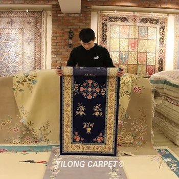 

YILONG 2.5'x6' Exquisite hand knotted Chinese style corridor blue carpet antique rug runner (TJ022S2.5x6)