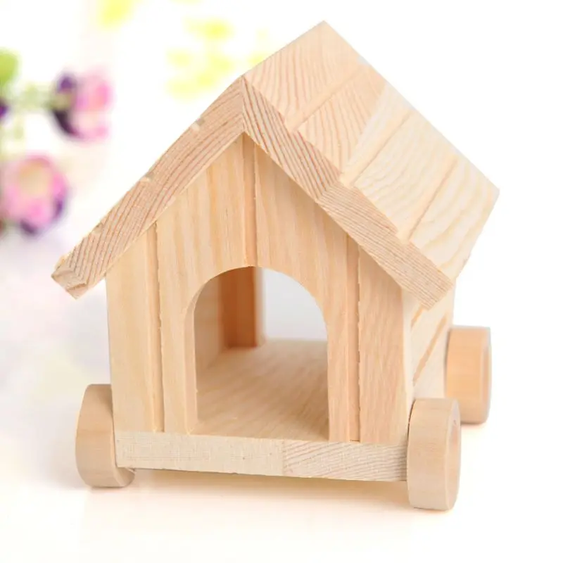 Деревянный дом автомобиля домик хомяк гнездо с колесом Домашние животные кролики мышь