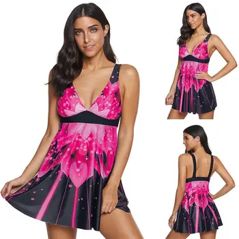 

Women Swimdress Boyshort Tankini Plus Size One Piece Bikini Push Up Beach Bandage Deep V Swimsuit S-5XL For Summer Beachwear