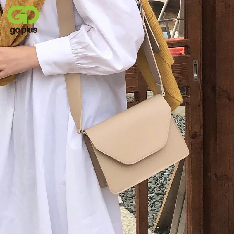 

GOPLUS New Wide Strap Crossbody Bags Solid Small Flap PU Messenger Handbag for Women 2020 ins Fashion Bags Bolsa for Female
