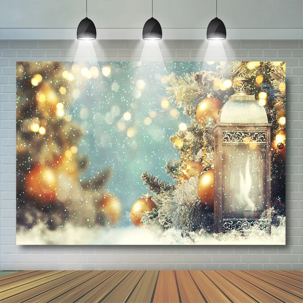 

Christmas Photography Christmas Tree Lamp Backdrop Snowfield Photo Booth Snowflake Gold Shine Decorations Photobooth