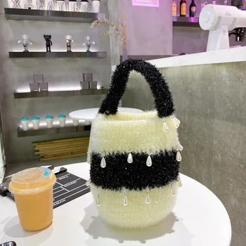 

2020 New Korean Handbag Women's Woven Pearl Handbag High-End Fashionable Small Bag