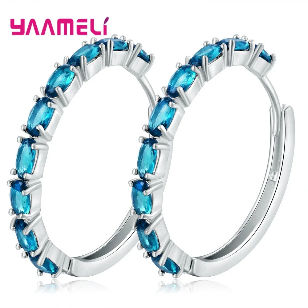 Light Blue Модные серьги-кольца круглой формы с AAA циркониевым кристаллом, висячие серьги для женщин, ювелирное изделие, подарок Brinco - Окраска металла: Light Blue