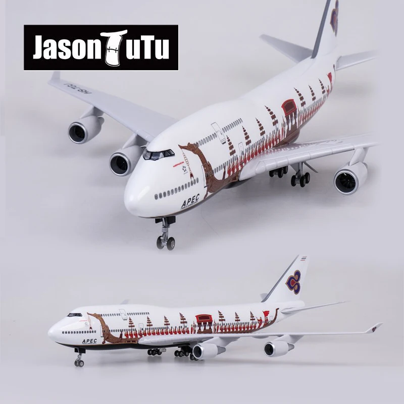 JASON TUTU 47cm THAI Dragon Boeing B747 Airplane Model Aircraft 1/160 Scale Diecast Resin Light and Wheel Plane Gift Collection