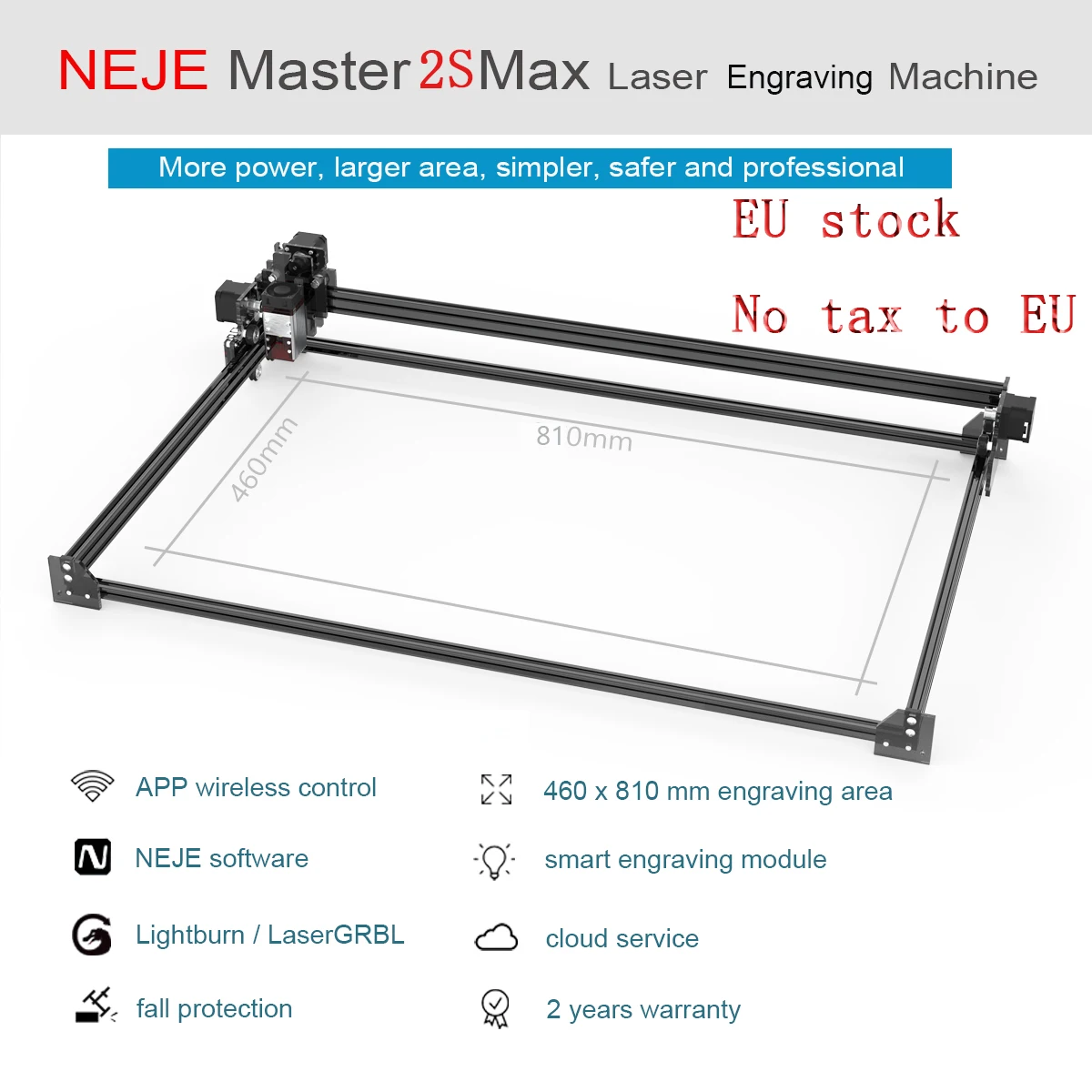 NEJE-máquina de grabado láser Master 2S Max, 460x810mm, profesional, cortador láser, Lightburn, Bluetooth, Control por aplicación