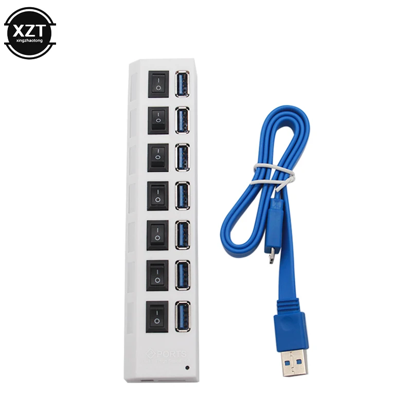USB 3,0 концентратор Мульти USB разветвитель 7 портов расширитель несколько USB 7 Hab с адаптером питания USB3.0 концентратор с переключателем для ПК
