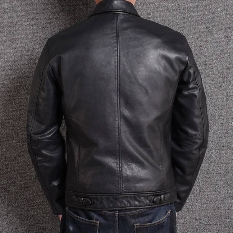 2022 New Men's Vegetable Tanned Sheepskin Motorcycle Leather Jacket Japanese Style Lapel Jacket Slim Short Leather Coat sheepskin coat