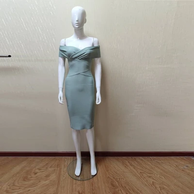 Бирюзовый Новое Бандажное платье светло-зеленого цвета для женщин Vestidos, сексуальное летнее платье с открытыми плечами, бодикон, до середины икры, вечерние платья знаменитостей - Цвет: Бирюзовый
