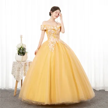 

Quinceanera Dresses Off The Shoulder Appliques Beading Vestidos De Gala Largos Prom Dress Puffy Masquerade Ball Gowns