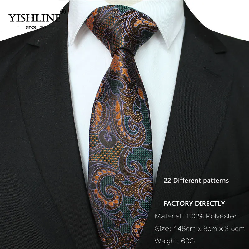 YISHLINE Модные 8 см мужские галстуки шелковые галстуки из полиэстера Пейсли мужские свадебные галстуки мужские галстуки жениха Цветочные 22