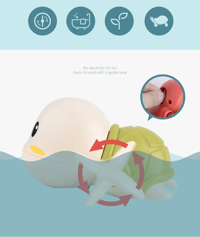 Одиночная милые Мультяшные морские животные Черепаха Классическая Детская игрушка для купания заводные на цепочке детские пляжные игрушки для купания