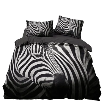 

Zebra Animal Bedding Set Bedroom Decor 100% Microfiber Soft Hypoallergenic Zipper Black 1PC Duvet Cover with Pillowcases