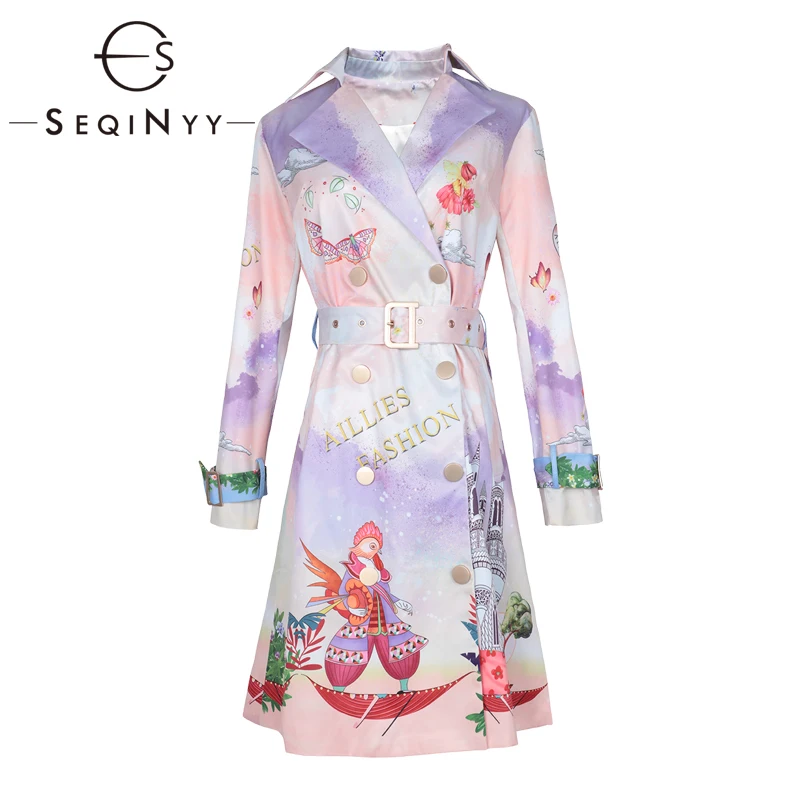 SEQINYY, длинный плащ, весна-осень, модный дизайнерский фиолетовый Приталенный топ с рисунком