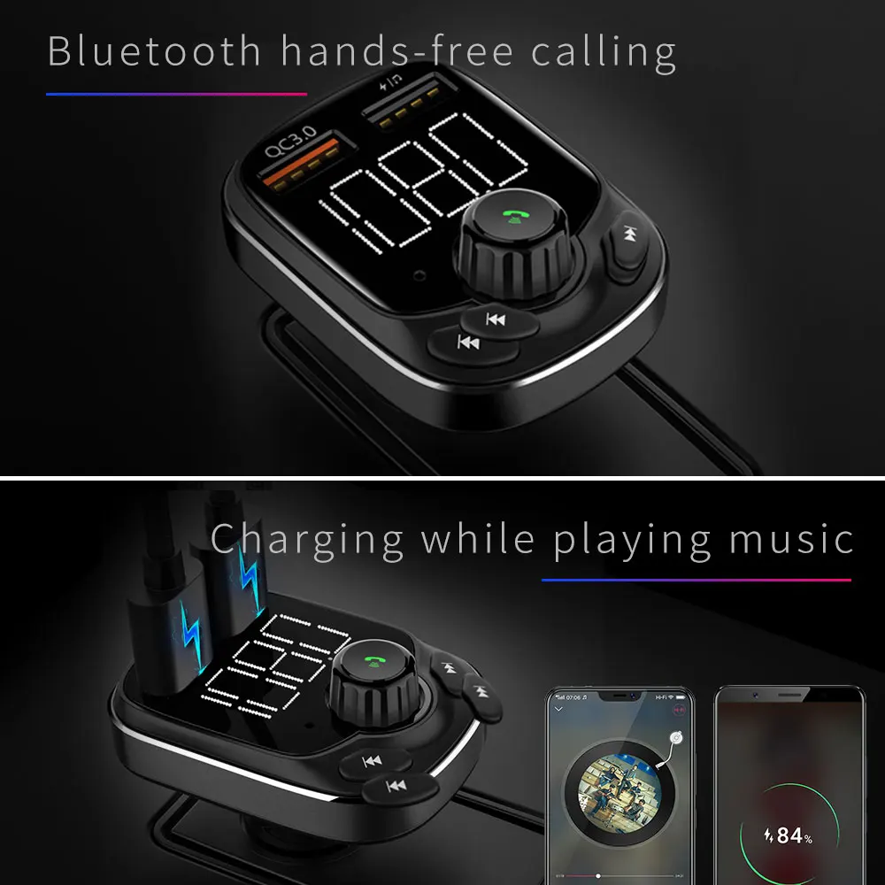 Bluetooth fm-передатчик Bluetooth автомобильный комплект портативное автомобильное зарядное устройство Bluetooth Handsfree QC 3,0 Dual USB Smart