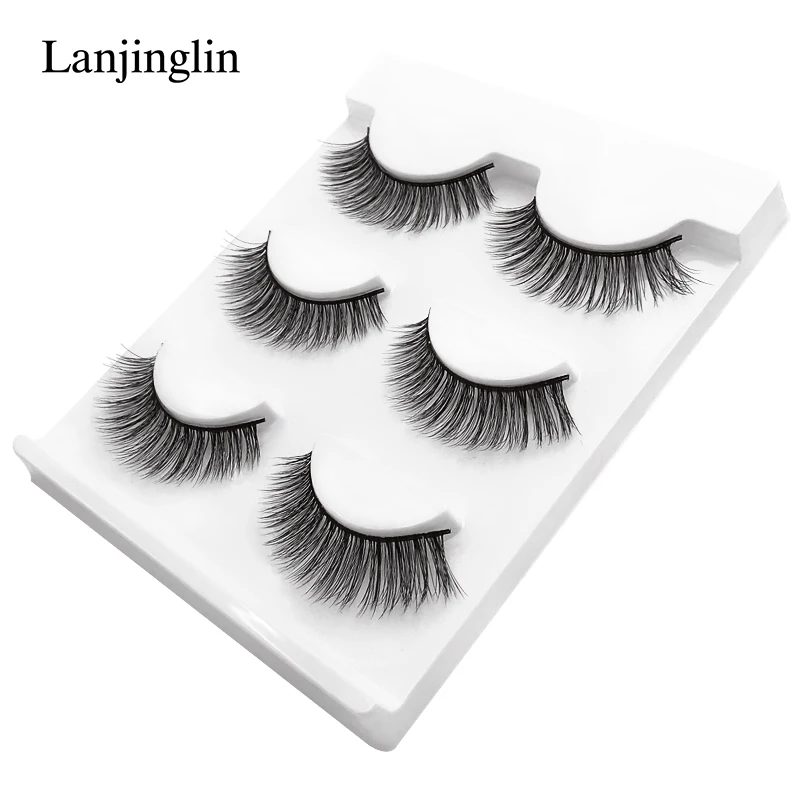 X10 LANJINGLIN 3 пары 3D норковые ресницы ручной работы Искусственные ресницы, удлинение макияжа накладные ресницы полная полоса ресницы#3D-X10 - Цвет: X10