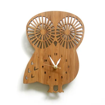 

12 inch Owl Model Clock for Home Wall Decor Cartoon Bamboo Clocks Animals Europe Modern design Kids Room Decoration