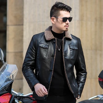 

high quality Winter Mens Genuine Leather Jacket Brand Clothing Sheepskin Coat Rabbit Fur Parka with Mink Collar