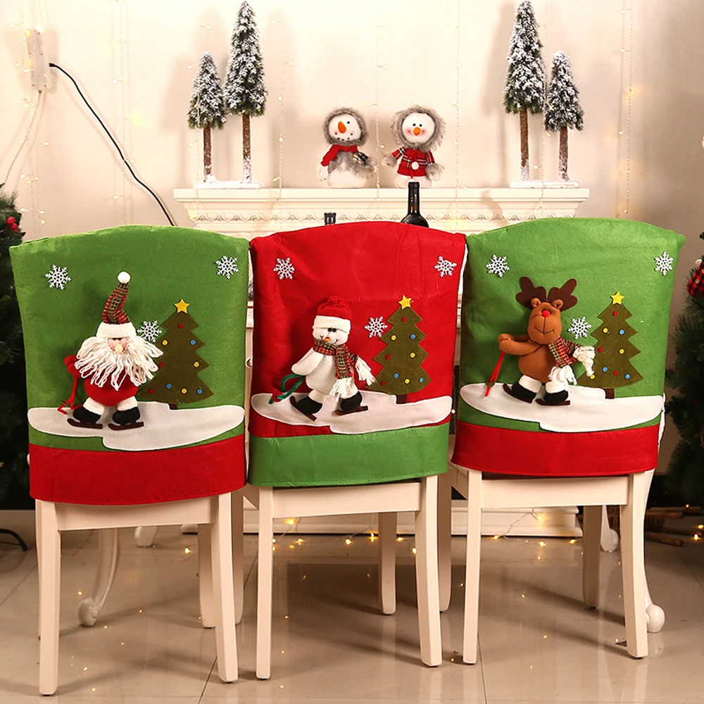Новинка, горячая распродажа, милые рождественские чехлы на стулья, Санты, чехлы на стулья, вечерние, Рождественский Декор для обеденного стола, рождественский подарок
