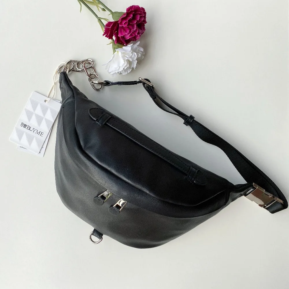 Real Genuine Cow Leather Large Fanny Packs Chest Waist Bum Belt Bags Crossbody Shoulder Messenger Handbags Women Female Men Male