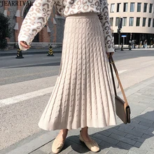 Теплые длинные вязаные зимние OL юбки женские с высокой талией эластичные повседневные модная плиссированная юбка женская миди юбка saia faldas Mujer