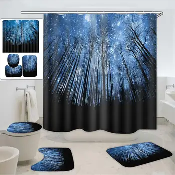 

3 pcs Star Tree Series Bathroom Mat Set Waterproof Shower Curtain Anti-slip Bathroom Carpet Bathroom Rug dywaniki lazienkowe
