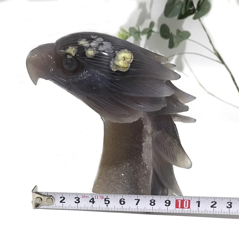 Высокое качество натуральный агат Geode Goshawk в форме головы камень ручной работы для подарка и домашнего декора