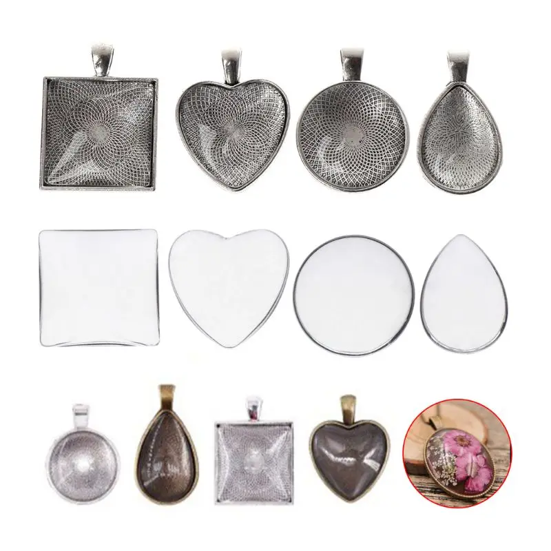 

48Pcs Pendant Crystal Tray Glass Convex Shape Clear Dome Jewelry Making AXYD