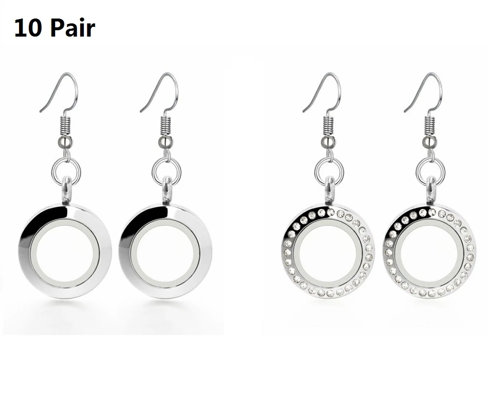 Wholesale 10 316L Stainless Steel 20mm Crystal Glass Locket Earring Charms Gift|Drop Earrings| -