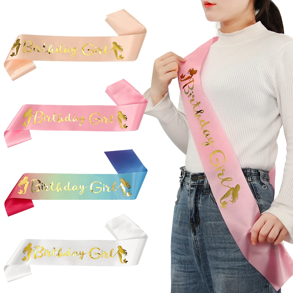 

Fashion Mermaid Birthday Girl Queen Glitter Satin Sash Ribbon Birthday Shoulder Girdle Happy Birthday Party Accessory Decor Gift