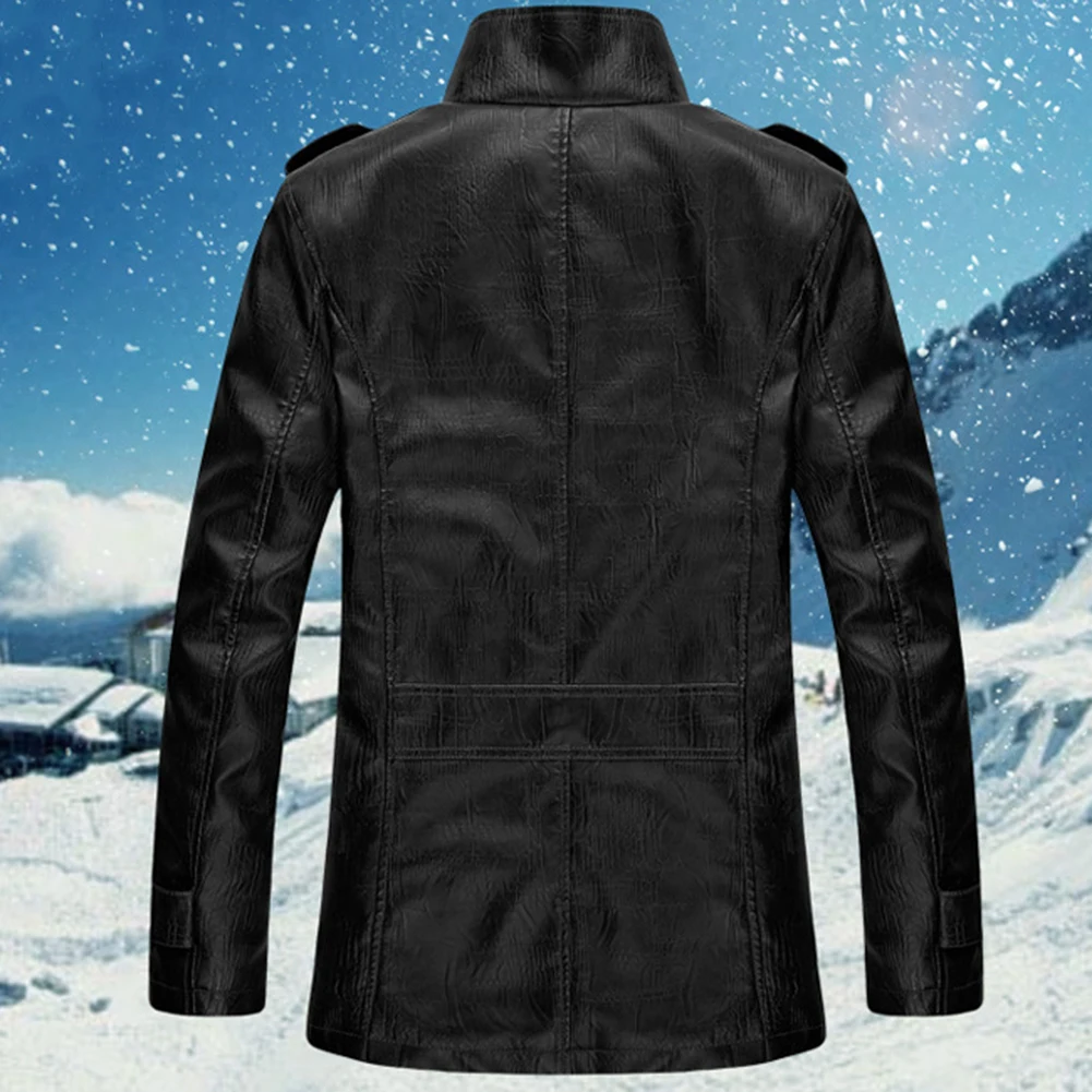 Мужская зимняя куртка 8XL со стоячим воротником из искусственной кожи на пуговицах с карманами, мужские куртки из флиса размера плюс, теплая куртка